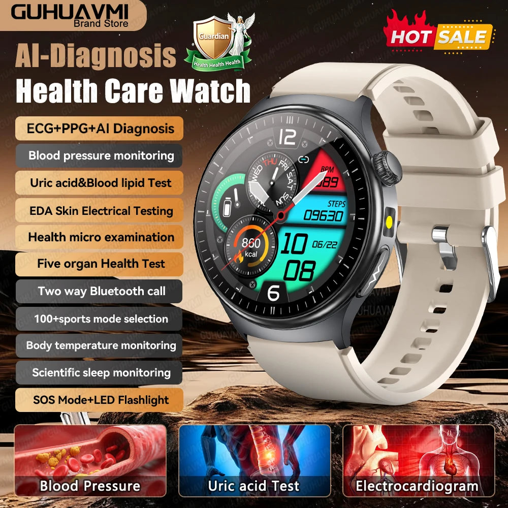 Newly Upgared Precise Health Diagnosis Smart Watch ECG Uric Acid Blood Pressure Micro Physical Examination Clock For Android iOS