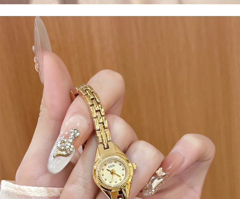 GEDI Ladies Small Watches Temperament Round Dial Quartz Retro Watch Luxury Waterproof Fashionable Wristwatch Gifts for Woman
