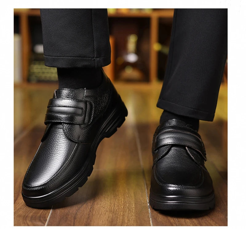 Mens Brown Litchi Grain Genuine Leather Casual Shoes Soft Sole Comfortable Walking Sneakers For Middle Aged Dad And Elderly