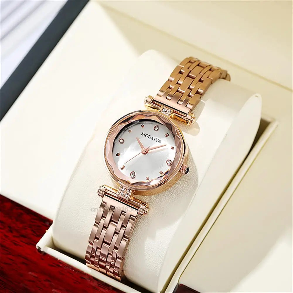 Luxury 2022 Branded Refined Ladies' Diamond-set Red Alloy Quartz Watch Fashion Women Plating Stainless Steel Strap Gift Clock