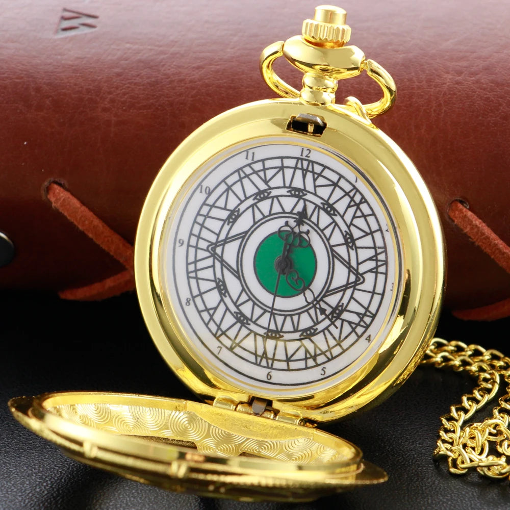 Vintage Bronze Eye Round Case Shape Quartz Pocket Watch Jewelry Pendant Necklace Chain Gifts for Men Women