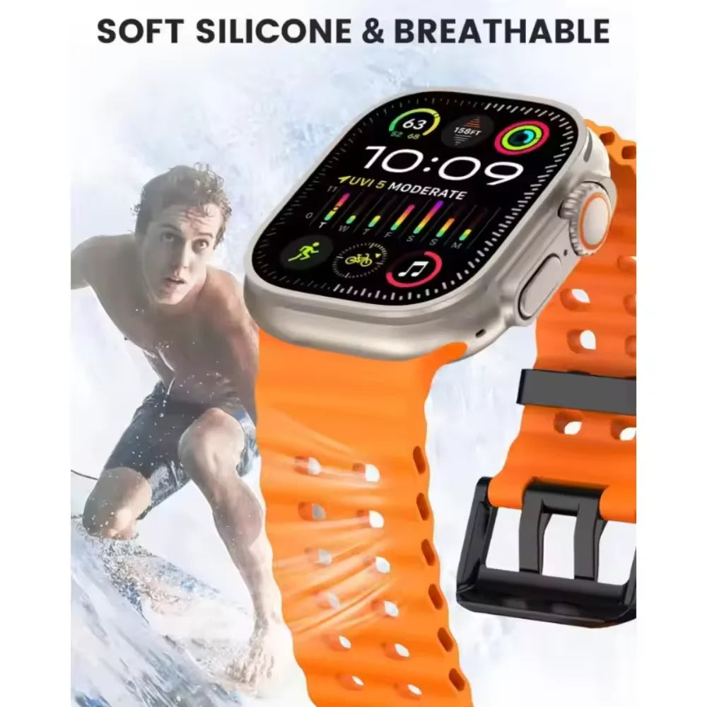 Ocean Silicone+Metal Buckle Strap for Apple Watch Band Ultra 49mm Series 11 10 46mm Band iWatch 9 8 7 45mm 6 5 4 SE 44mm Correa