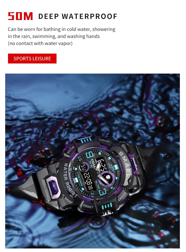 SMAEL Sport Watches Digital Watch LED 50m Waterproof Military Wristwatch Male Clocks 8063 Mens Watches  Stopwatches Alarm Clock