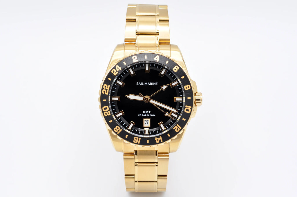 Top Quality Rose Gold Men's Luminous Casual Watch Fabric Strap GMT Quartz Wristwatch Stainless Steel Case 20 Bar Deep Waterproof