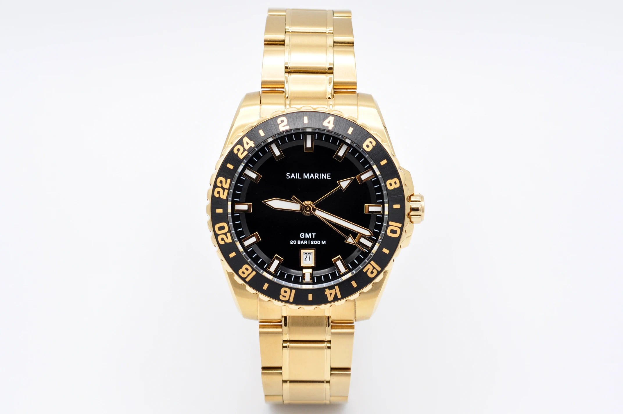 Top Quality Rose Gold Men's Luminous Casual Watch Fabric Strap GMT Quartz Wristwatch Stainless Steel Case 20 Bar Deep Waterproof