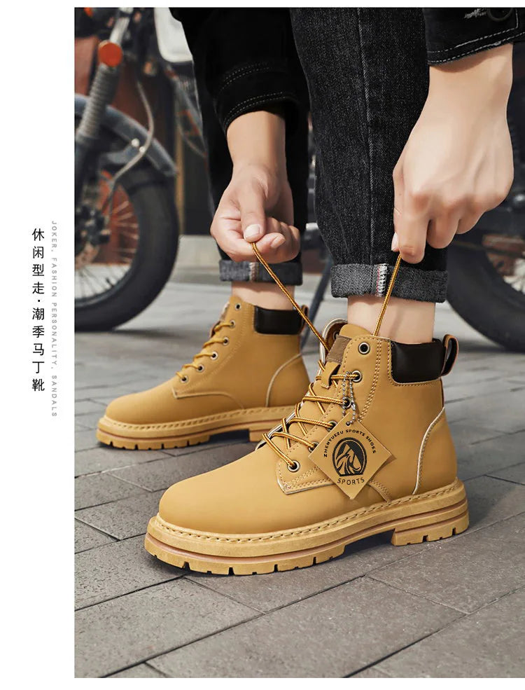 High Top Boots Men's Leather Shoes Fashion Motorcycle Ankle Boots for Men Winter Boots Man Shoes Lace-Up Botas Men Flat Sneakers