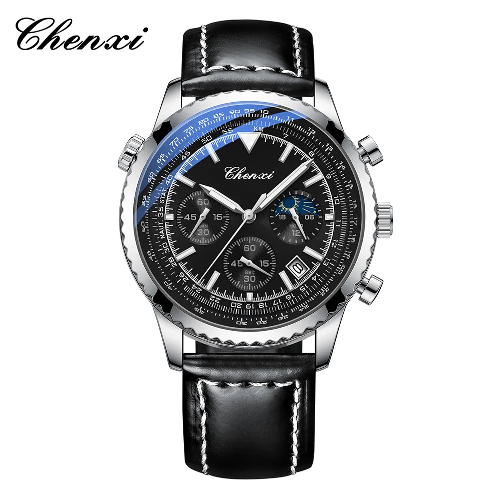 CHENXI Fashion Business Watches For Man Round Dial Black Leather Band Men's Watches Luminous Waterproof Man Watch