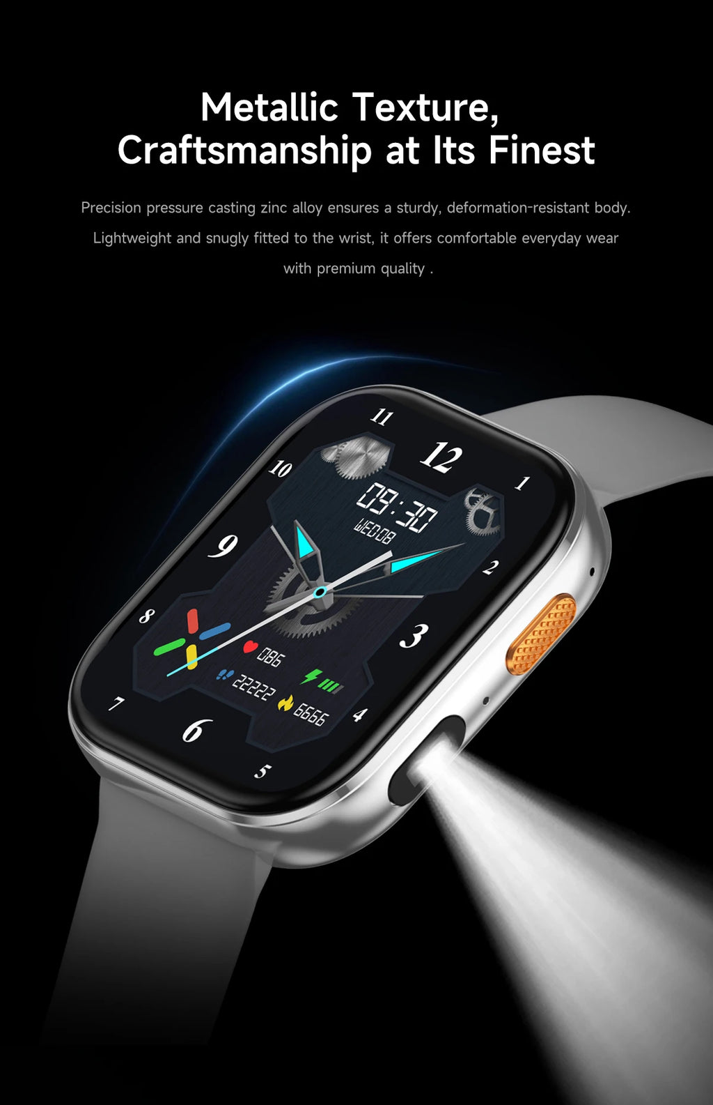 New 1000mAh Large Battery Smartwatch Men Women | 2.04"HD Screen BluetoothCall Heart Rate Monitor Flashlight Sports Fitness Watch