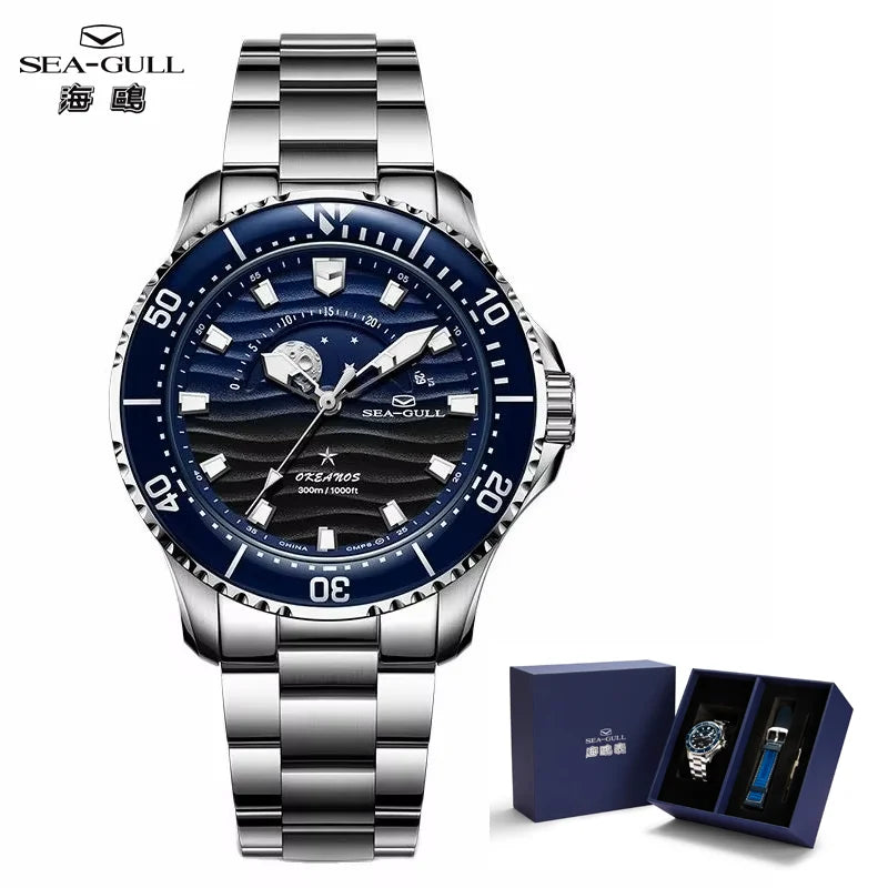 Seagull 43.5mm Diving Watch 300M Waterproof Automatic Mechanical Wristwatch Moon Phase Luminescent Men Watches 1215 New 2025