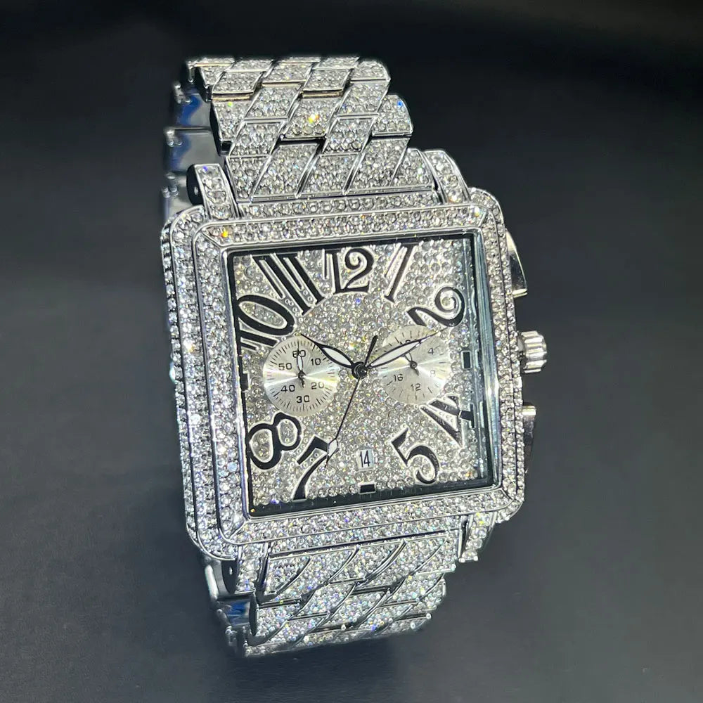 New MISSFOX Luxury Diamond Watch For Men Fashion lce Out  Big Face And Band Wristwatch Bling Hip Hop Style Jewelry Dropshipping