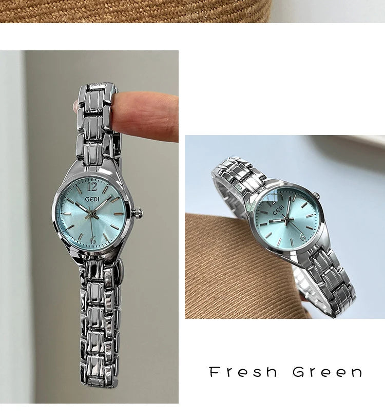 GEDI Small Watch for Women Silver Light Luxury Elegant Waterproof Quartz Watches Ladies Wristwatches Fashion Casual Simple