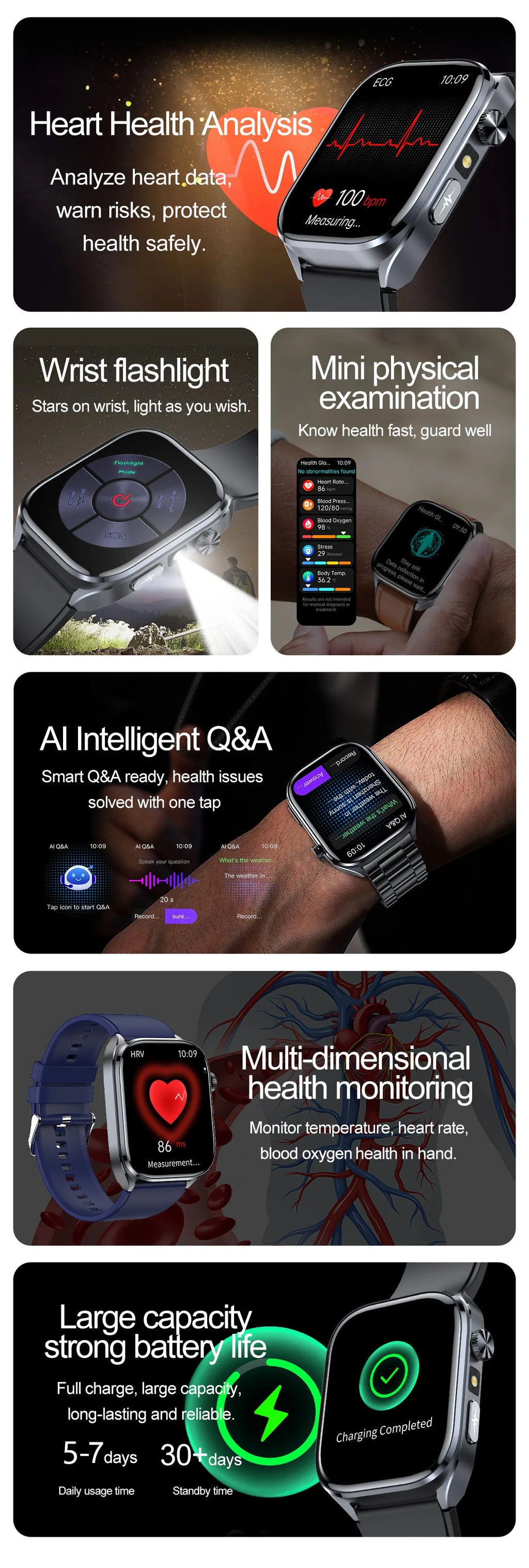 2026 New AI Health Care Accurate detection ECG SmartWatch Blood Pressure lipids Uric Acid Analysis Bluetooth Call Smart Watches