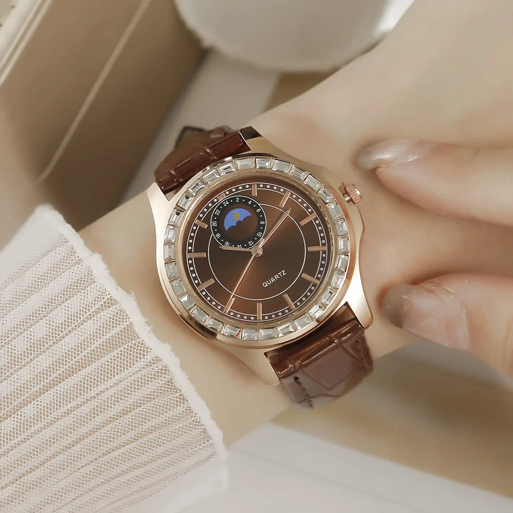 Luxury Large Dial Diamond Ladies Branded Quartz Watch Fashion 2025 Black Leather Women's Simple Dress Clock Gift Watches