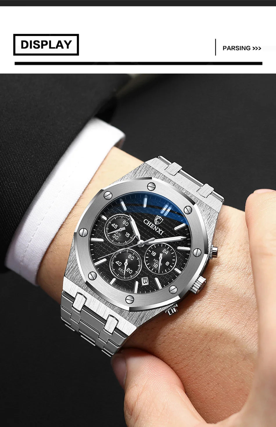 Luxury Business CHENXI Man Watch High Quality Chronograph Moon Phase Quartz Watches Original Waterproof Clock Male New 2025