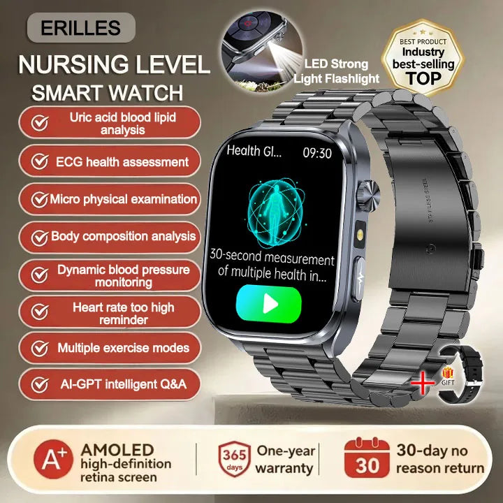 2026 New AI Health Care Accurate detection ECG SmartWatch Blood Pressure lipids Uric Acid Analysis Bluetooth Call Smart Watches