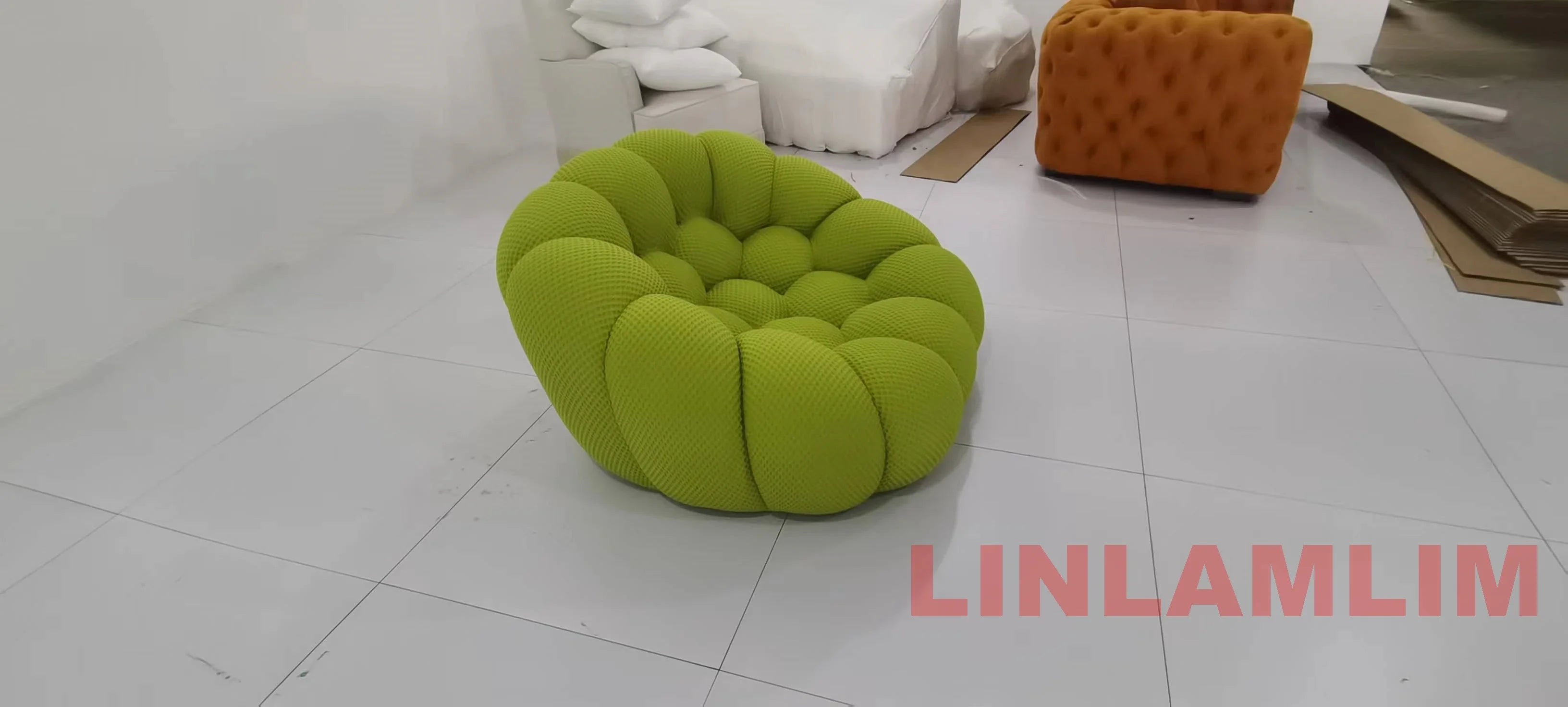 Linlamlim Modular Cloth Football Couch Contemporary Cloud-Shaped Sofa Fabric Curved Designer Sofa Set for Living Room or Office