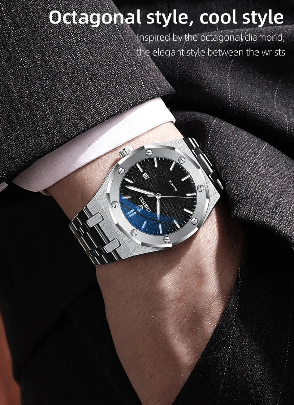 Mens Wacthes High Quality Waterproof Calendar Quartz Watch Men Original Stainless Steel Fashion Luminous Wristwatch Gifts Men