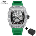 ONOLA Fashion Watch For Men Automatic Date Sports Silicone Strap Tonneau Clock Iced Diamond Quartz WristWatch Reloj Dropshipping