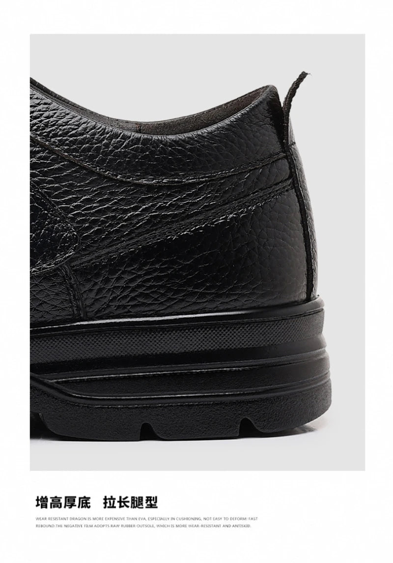 Mens Brown Litchi Grain Genuine Leather Casual Shoes Soft Sole Comfortable Walking Sneakers For Middle Aged Dad And Elderly