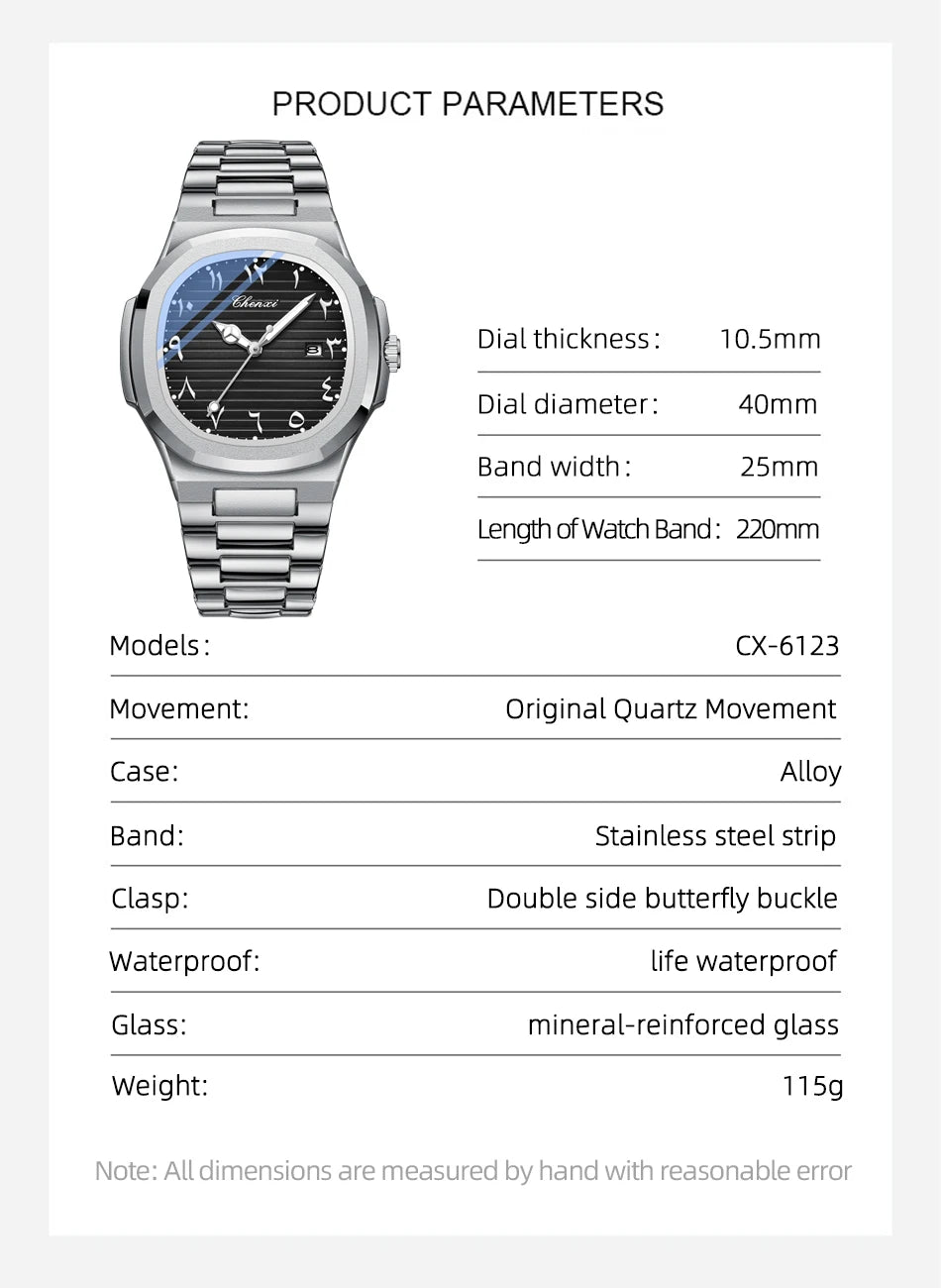 Eastern Arabic Numerals Dial Man Watch Fashion Original Date Quartz Watches For Men Classic Business Waterproof Men's Wristwatch