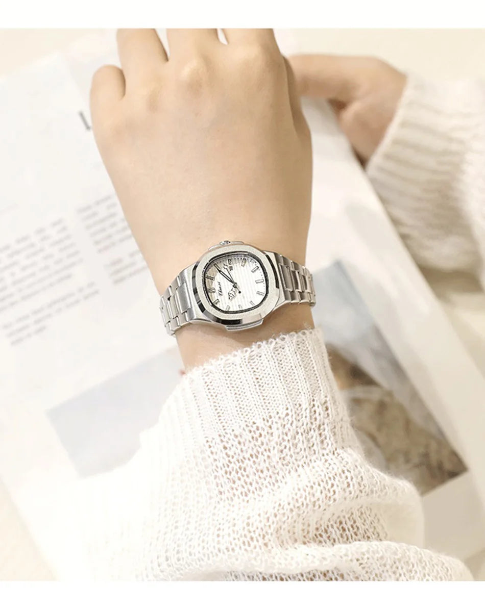 Watches For Woman Fashion Date Luminous Quartz Watch Silver Stainless Steel Clock Women's Stainless Steel Watch Waterproof