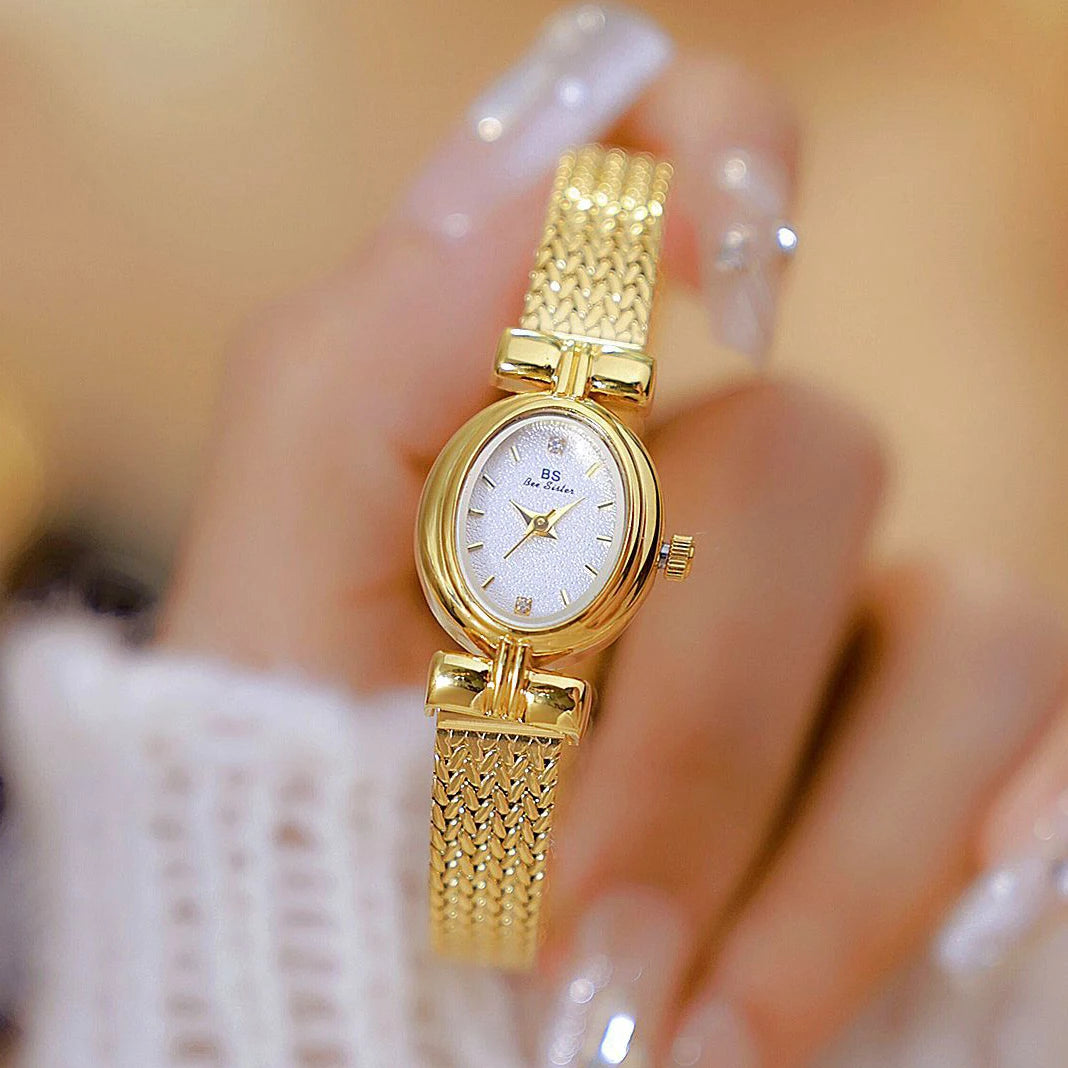 BS Original Brand Watch For Woman Oval Gold Mesh Strap Vintage Watch Women Ladies Quartz Watches Luxury Birthday Gifts Women
