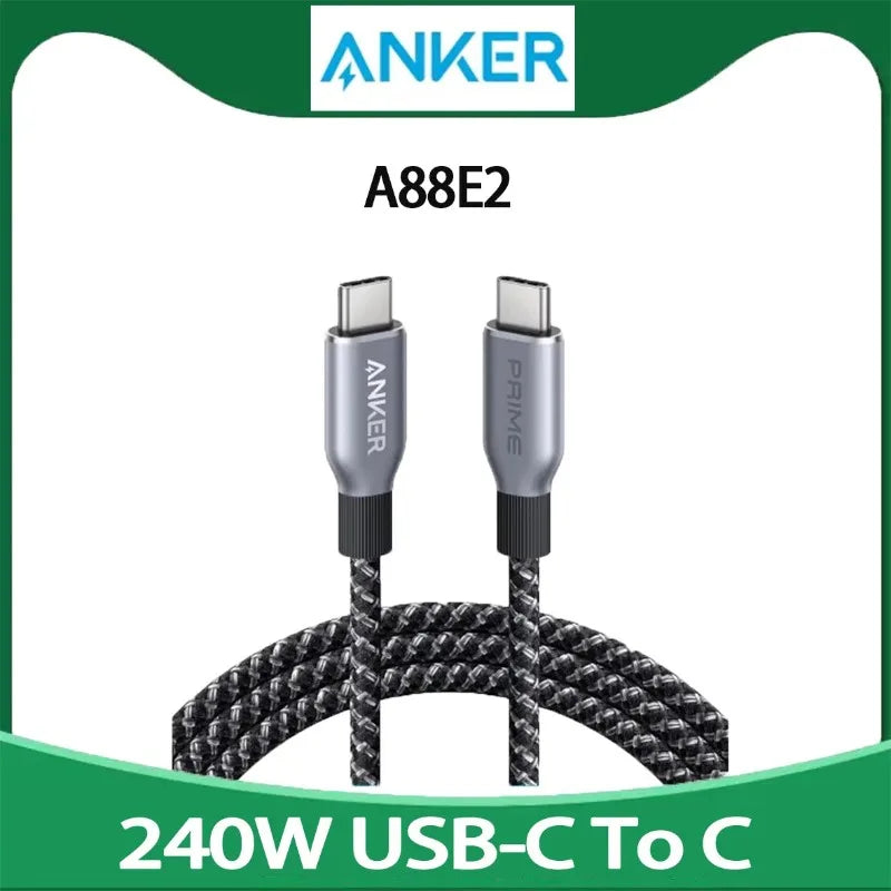 Anker Prime USB C To USB C Cable, 240W 6 Ft Fast Charging USB C Cable Upcycled-Braided Nylon with 100-Year Bend Durability