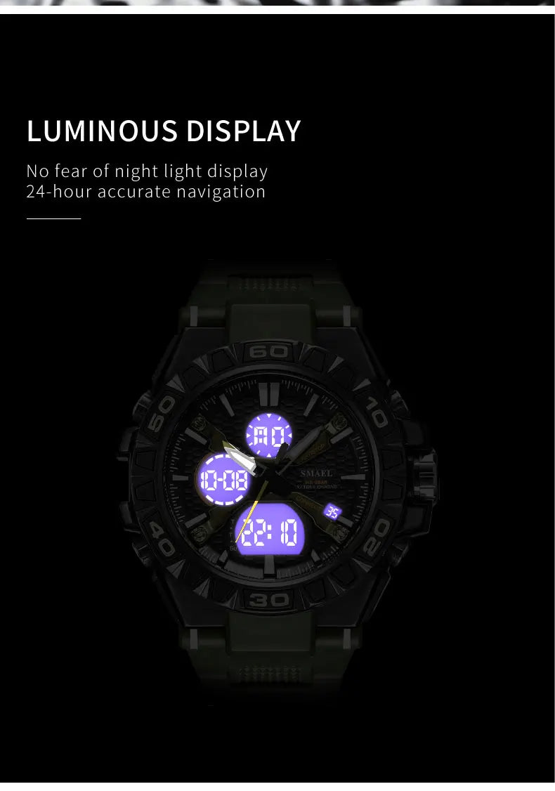 New Men Fashion Watches Quartz Watch Waterproof 50M Man Digital Watch Led 8071 Smael Brand Watch Military Sports Dual Display