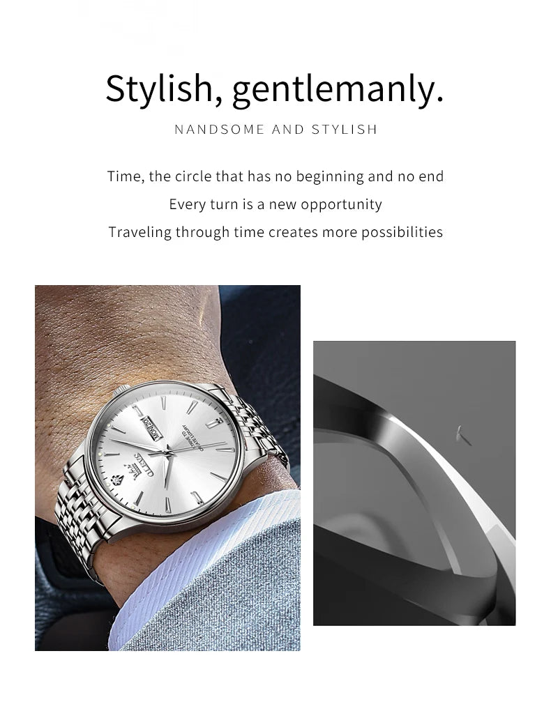 OLEVS 2929 Men Quartz Watch Original Waterproof Business Man Wristwatch Steel Strap Dual Calendar Luminous Fashion Watch For Men