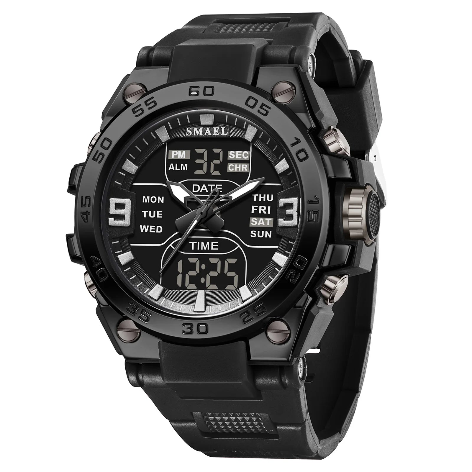 SMAEL Sports Watches 50M Waterproof Quatz Watches Mental Shockproof Men's Wristwatch Dual Time Alarm Clock  8138 Military Watch