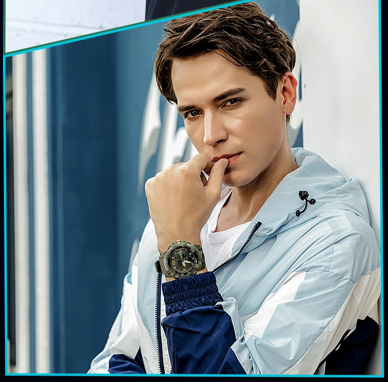 Sport Watch Military Watch For Men Alarm Clock Stopwatch LED Digital Back Light Dual Time Display 8008 Men's Watches Waterproof
