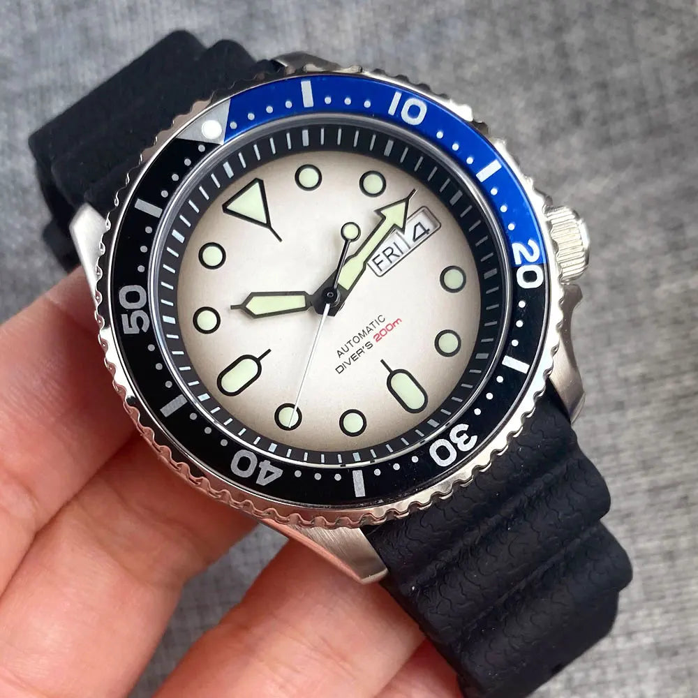 Diving Tandorio NH36 Week Date Steel Mechanical Watch Men 120clicks Bezel Chapter Ring 3.8 Crown 20ATM Waterproof SKX Mod Clock