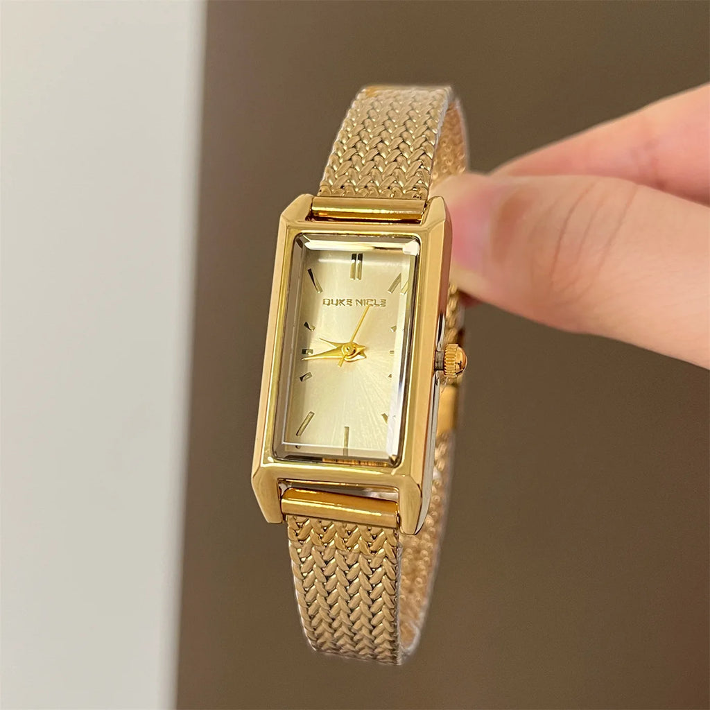 Women Watch for Girls Quartz Reloj Mujer Sliver Blue Gold Green Orologio Ladies Wristwatch Simple Vintage Rectangle Shaped Clock
