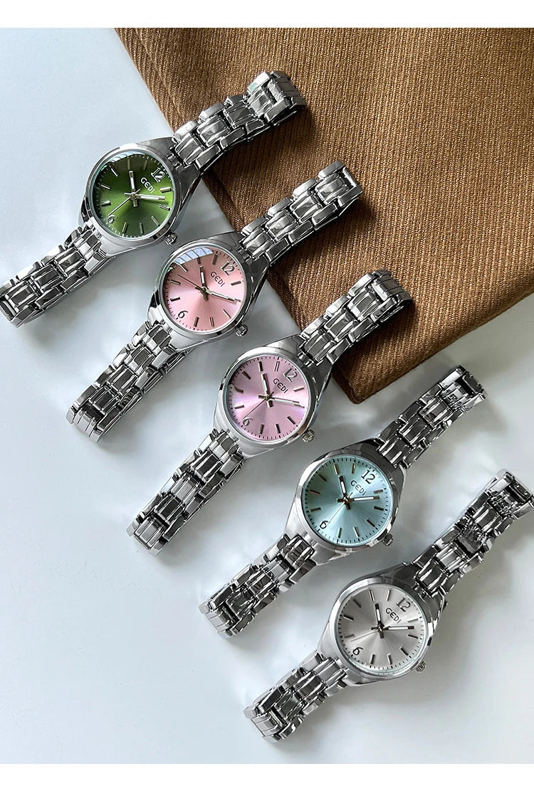 GEDI Small Watch for Women Silver Light Luxury Elegant Waterproof Quartz Watches Ladies Wristwatches Fashion Casual Simple