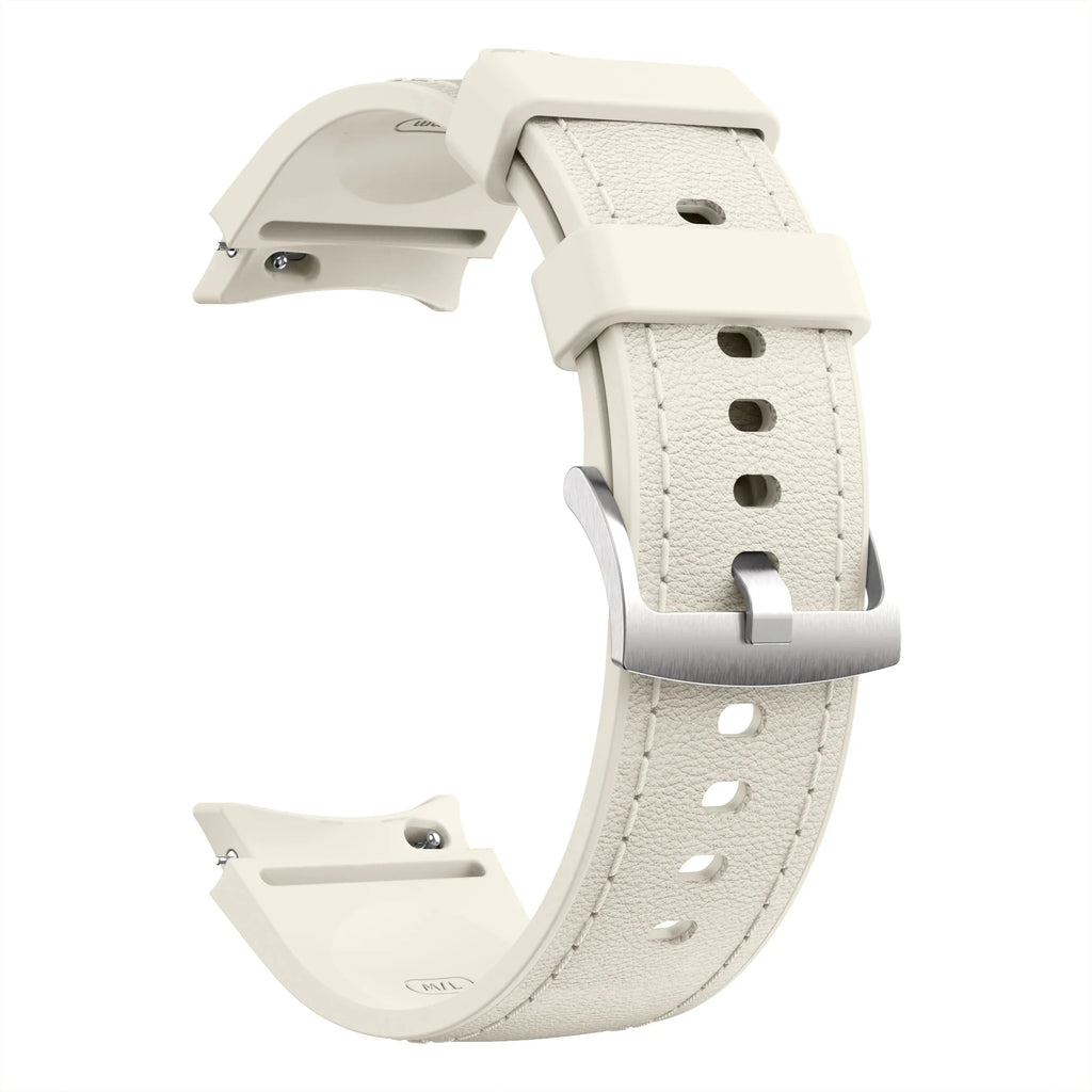 Silicone+Leather Strap for Samsung Galaxy Watch 7 6 5 4 44mm 40mm/5 Pro 45mm Wristband for Galaxy Watch 6 Classic 47mm 43mm Belt