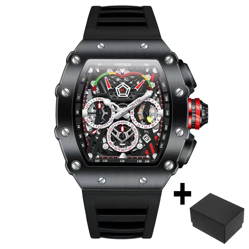 Dropshippng Quartz Men Watches Brand ONOLA Tonneau Stainless Steel Shell Sport Wristwatches Fashion Silicone Type Mille Clock F1