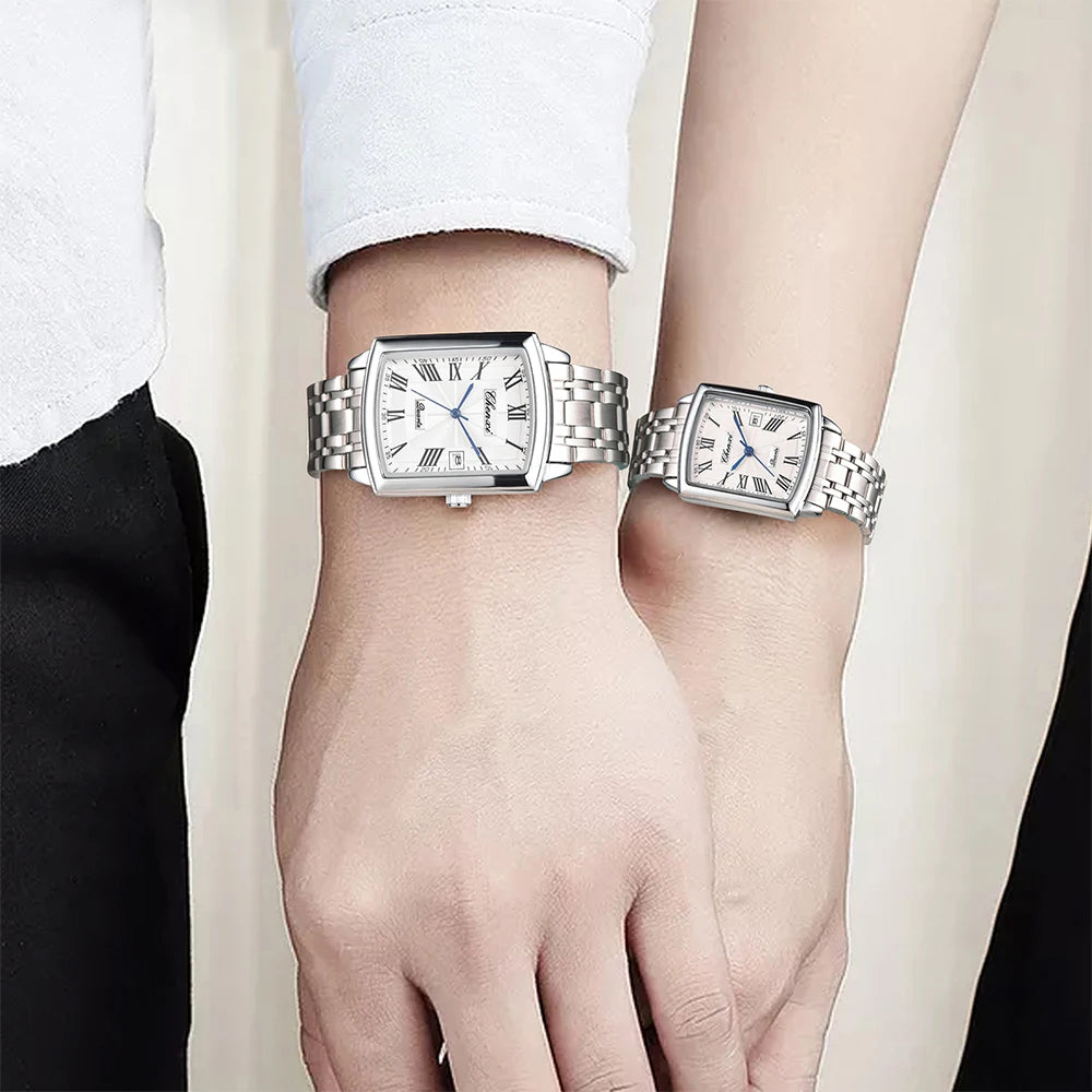 CHENXI Quartz Couple Watches Fashion Casual Rectangle Dial Alloy Man Woman Watch Luminous Calendar Couples Watch
