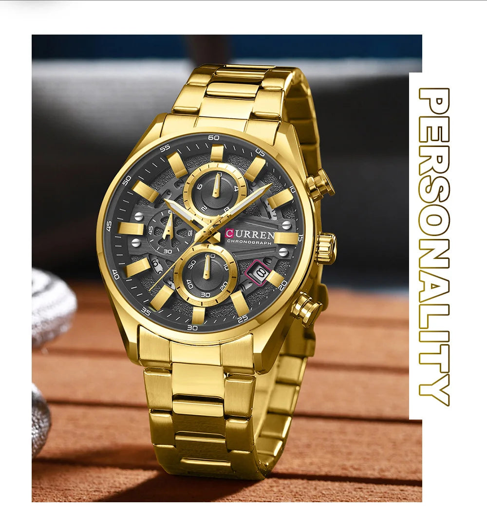 CURREN Top Luxury Business Calendar Multi functional Waterproof Sports Men's Quartz Men Watch Construction Wristwatch for Men