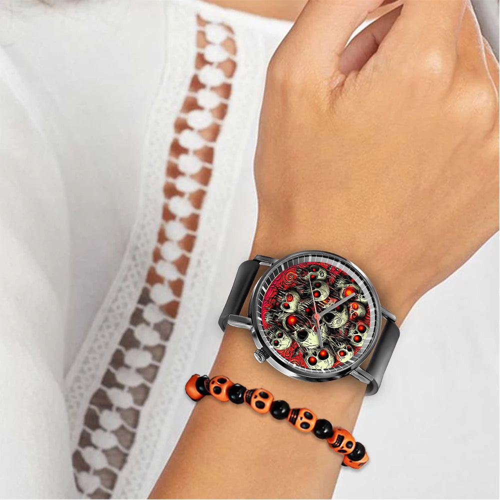 Women's Quartz Watch Fashion Simple Halloween Skull Style Design Watches Casual Black Silicone Men's Clock Gift Wristwatch