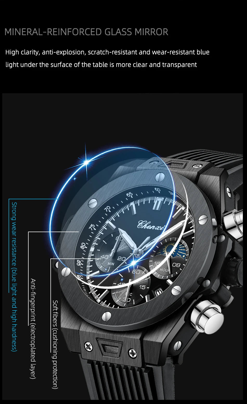 Men Watches High Quality Waterproof Sports Chronograph Quartz Wristwatches Silicone Strap Calendar Luminous Watch For Men