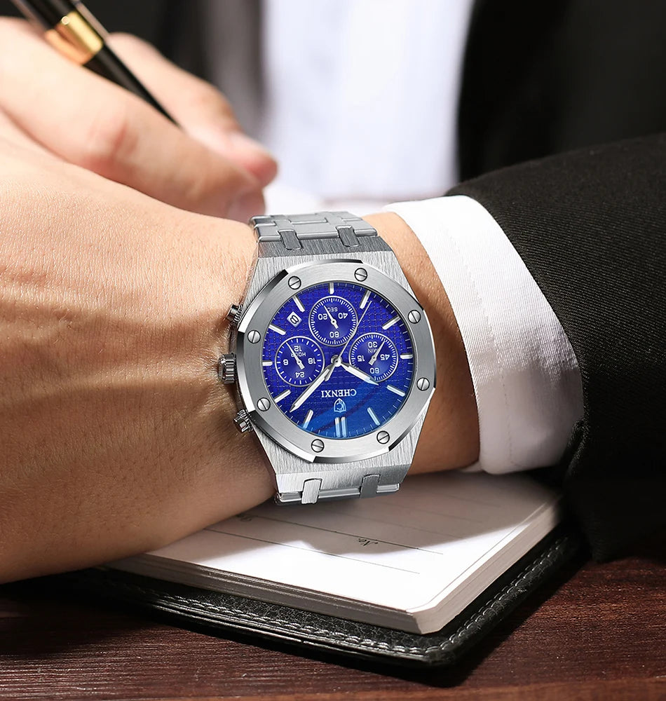 Luxury Business CHENXI Man Watch High Quality Chronograph Moon Phase Quartz Watches Original Waterproof Clock Male New 2025