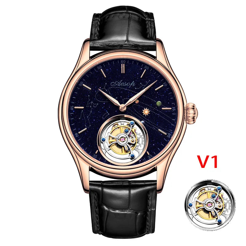 AESOP 7025 Flying Tourbillon Movement Watch Brand For Men Skeleton Mechanical Luxury Watches Wterproof Wristwatches Sapphire