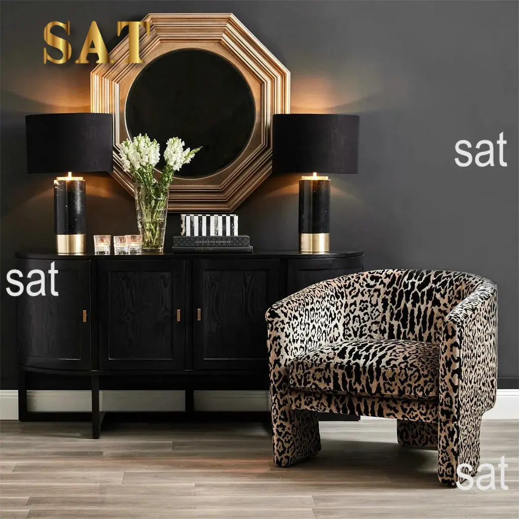 #Art Deco Animal Print Leopard Chenille Fabric Design Tear Armchair Living Room Wooden Accent Chair Unique Salon Chairs for Sale
