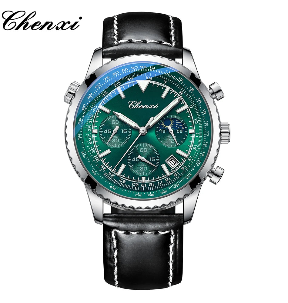 CHENXI Fashion Business Watches For Man Round Dial Black Leather Band Men's Watches Luminous Waterproof Man Watch