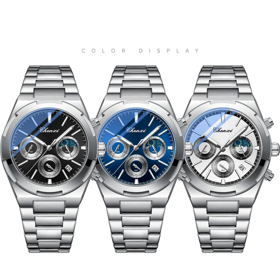 Men's Watches Classic Multifunctional Chronograph Sports Watch Top Luxury Stainless Steel Waterproof Luminous Quartz Wristwatch