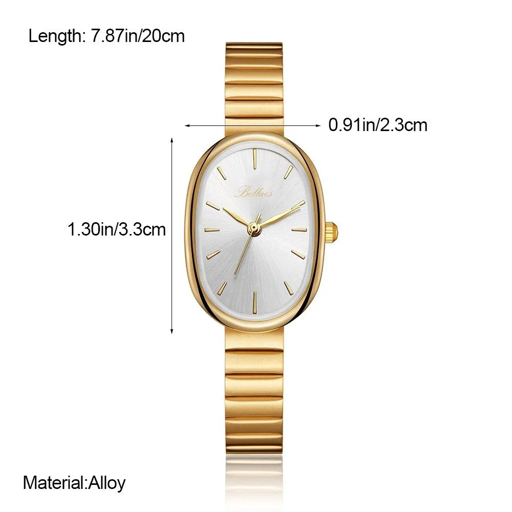 New Oval Dial Quartz Watch Simple Fold-down Clasp Watch Fashion Wristwatch Student Wristwatch
