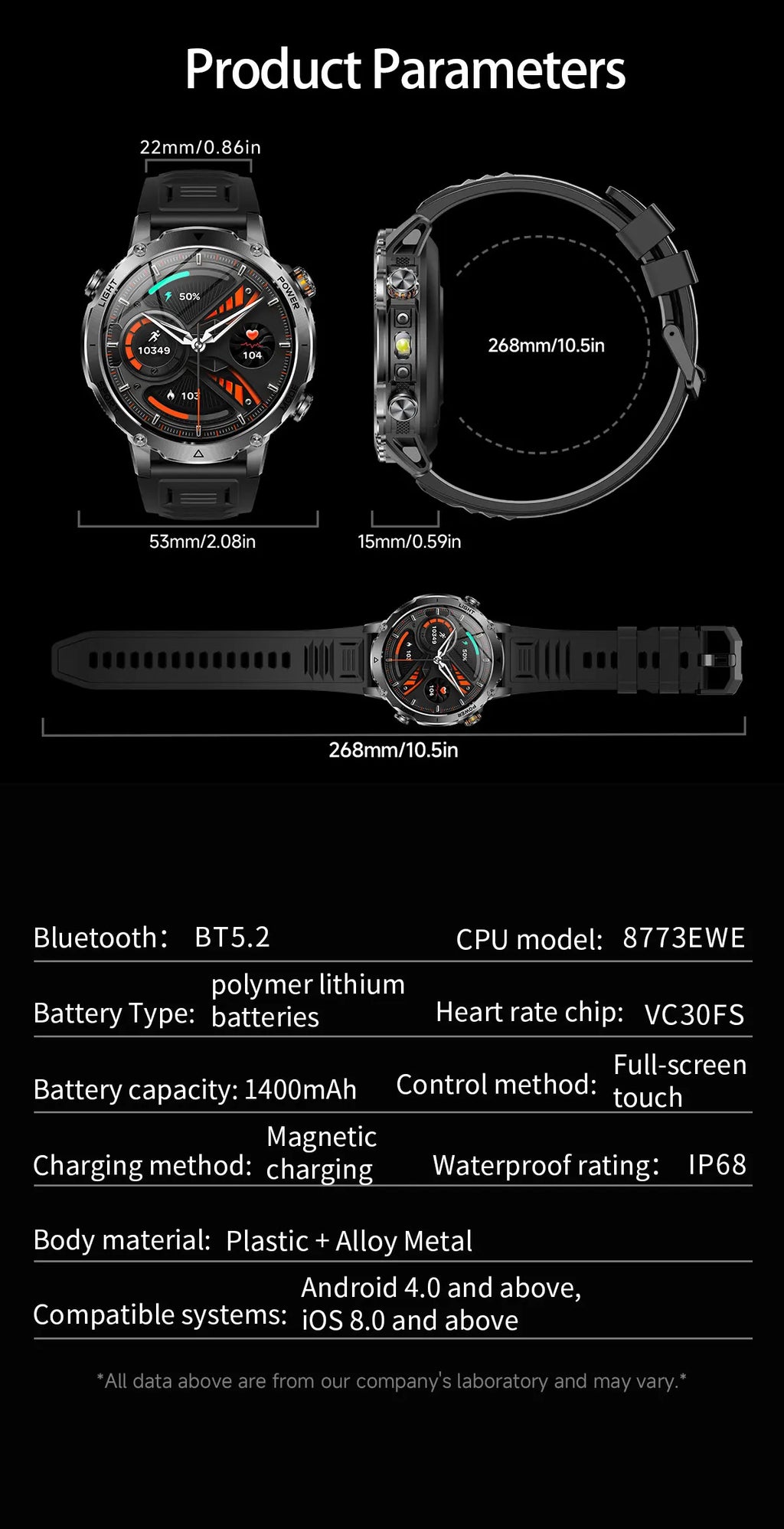 Brand+ Military 1400mAh Battery Smart Watch Men Outdoor Flashlight 10ATM Waterproof Heart Rate Bluetooth Call Sports Bracelets