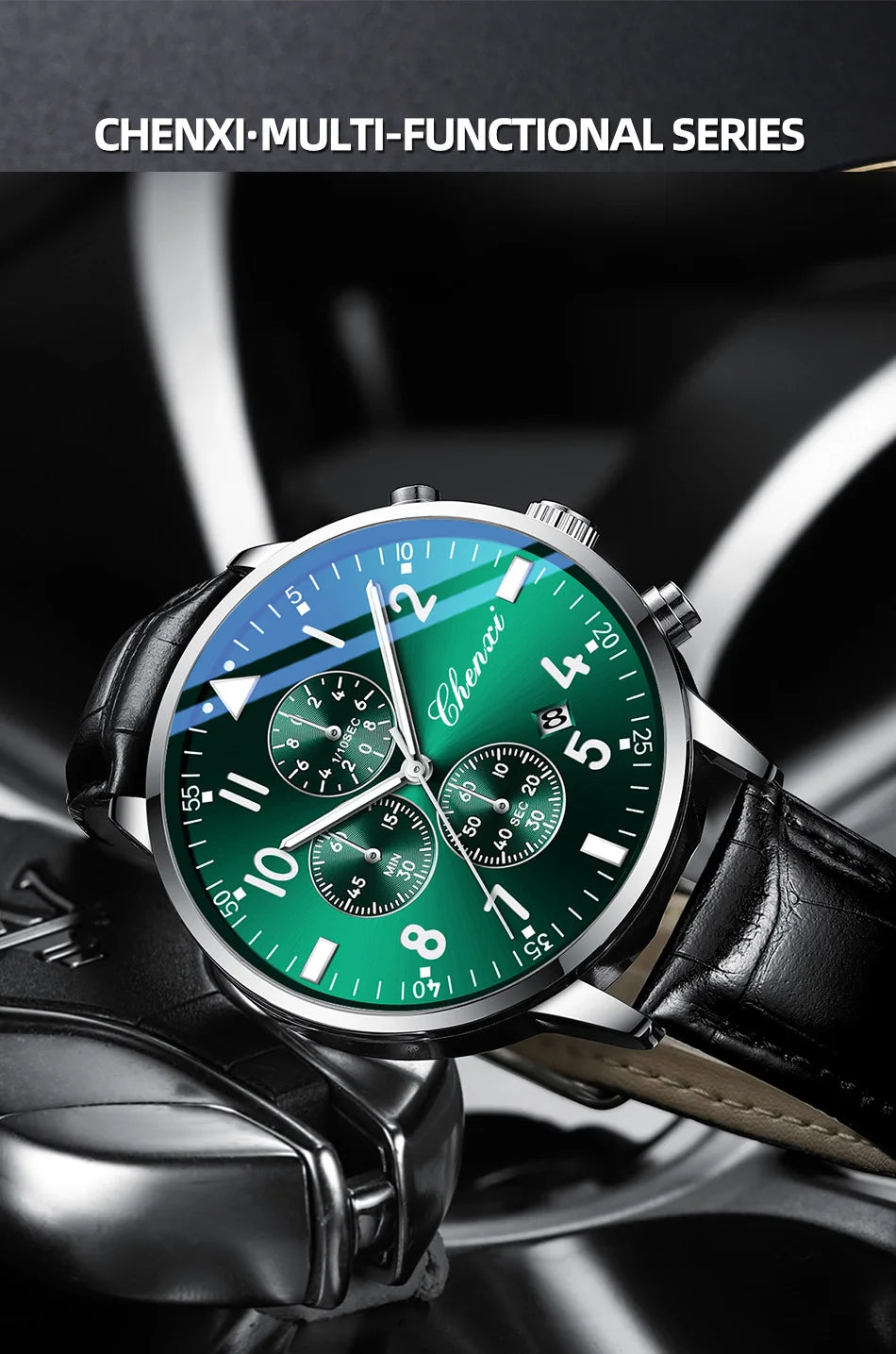 2025 New CHENXI Man Watch 43mm Classic Sports Chronograph Waterproof Luminous Quartz Men's Watches Leather Strap
