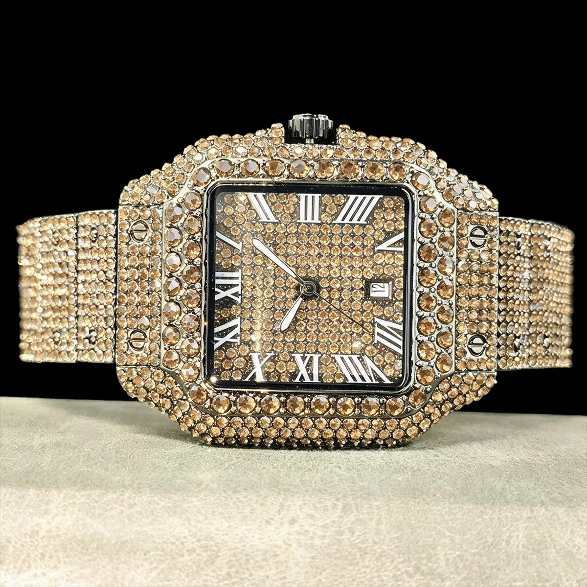 Cool Black Ice Watch For Men Brand UNIGUET Luxury Stainless Steel Quartz Timepiece Man Hip Hop Diamond Square Wristwatch New
