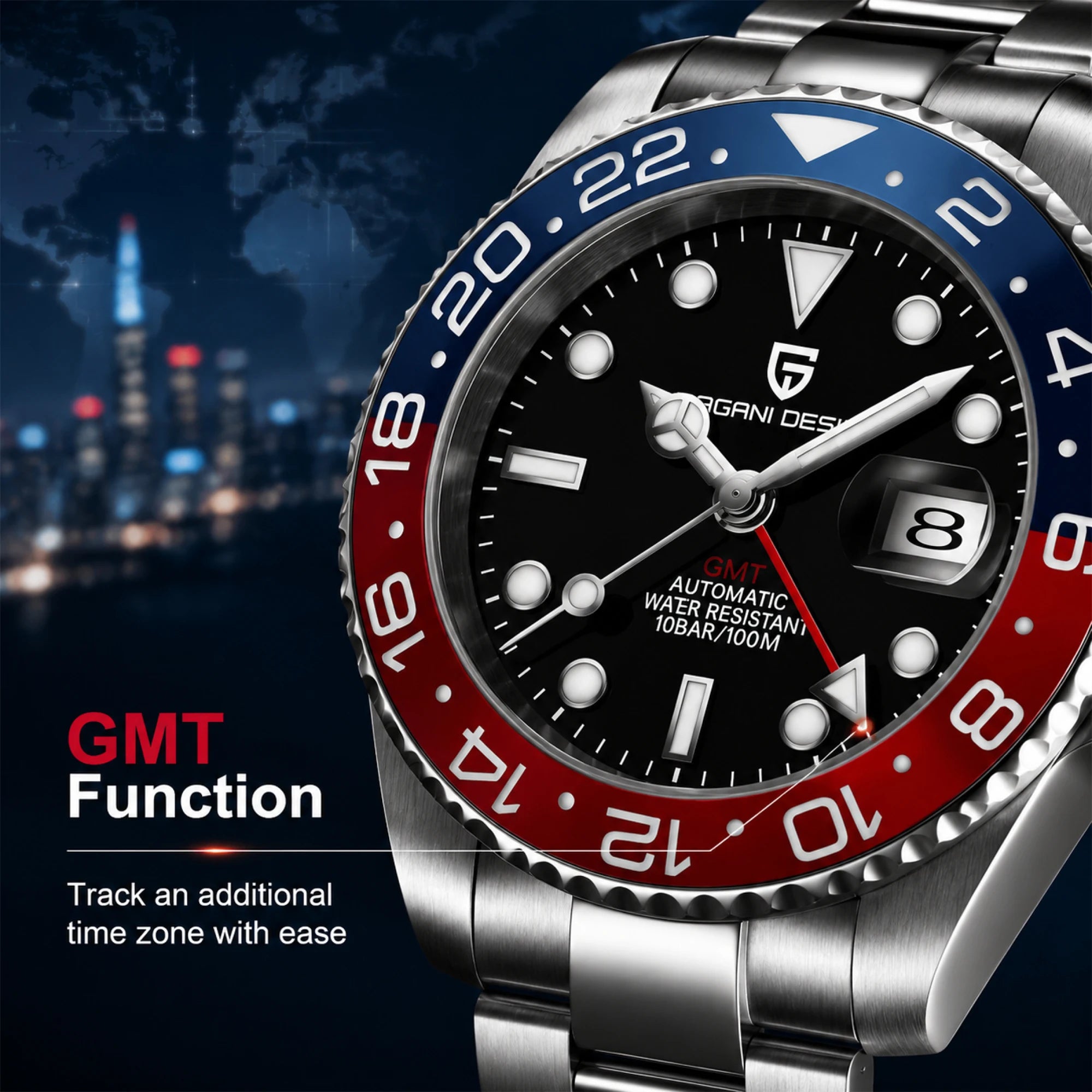 2026 New PAGANI DESIGN Luxury Men Mechanical Watches Stainless Steel GMT Watch Top Brand Sapphire Glass Men Watch reloj hombre